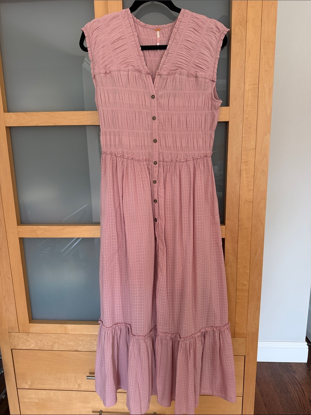 Free People Dusty Pink Button-Front Maxi Dress, Size M.